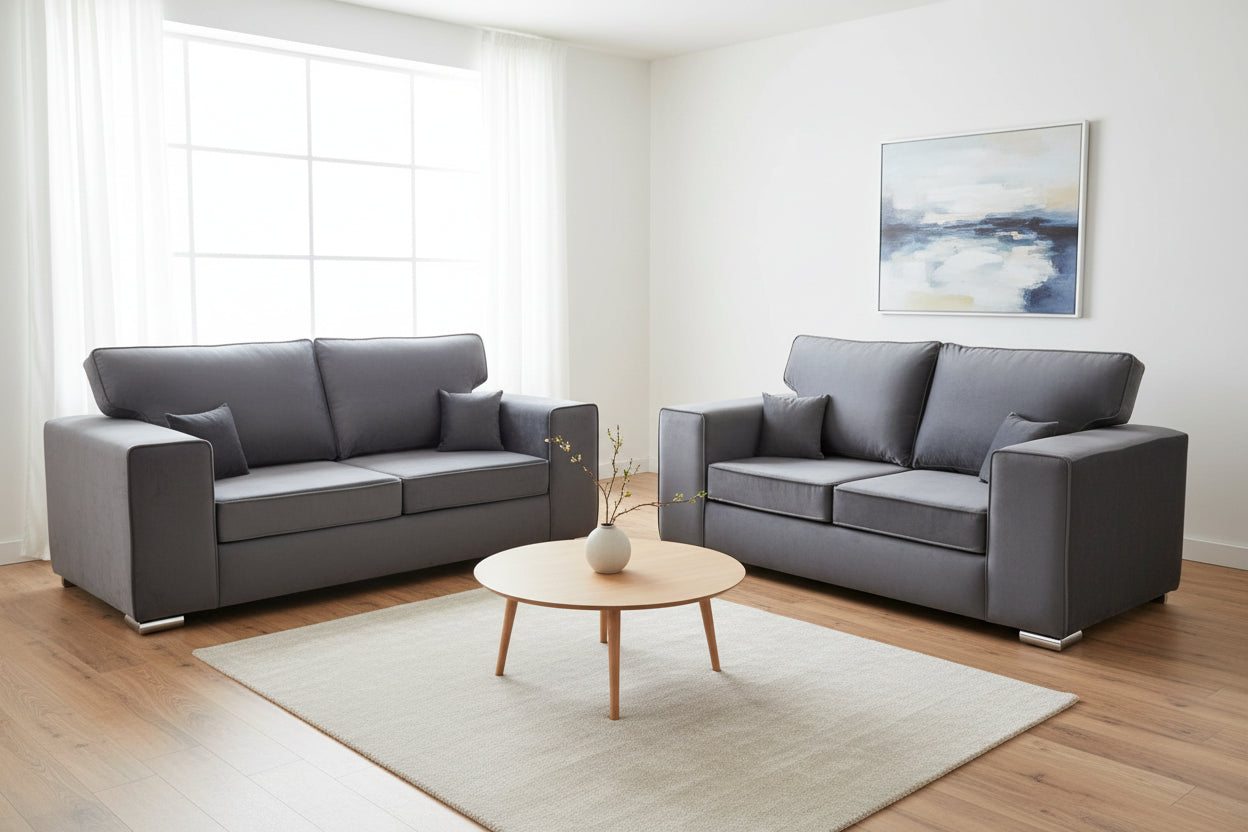 Madrid Luxury 3+2 Seater Sofa Set - Steel Plush Fabric