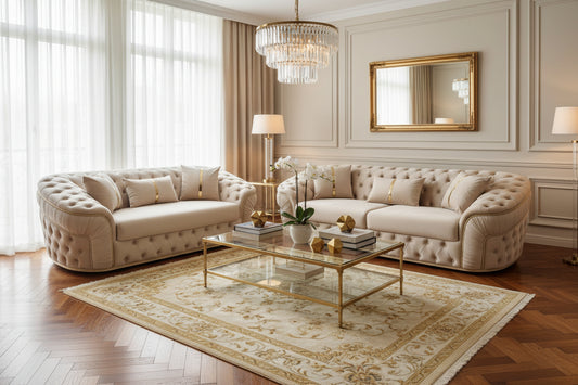 Ambassador Luxury Chesterfield Sofa Set – Plush Velvet with Gold Trim Detailing