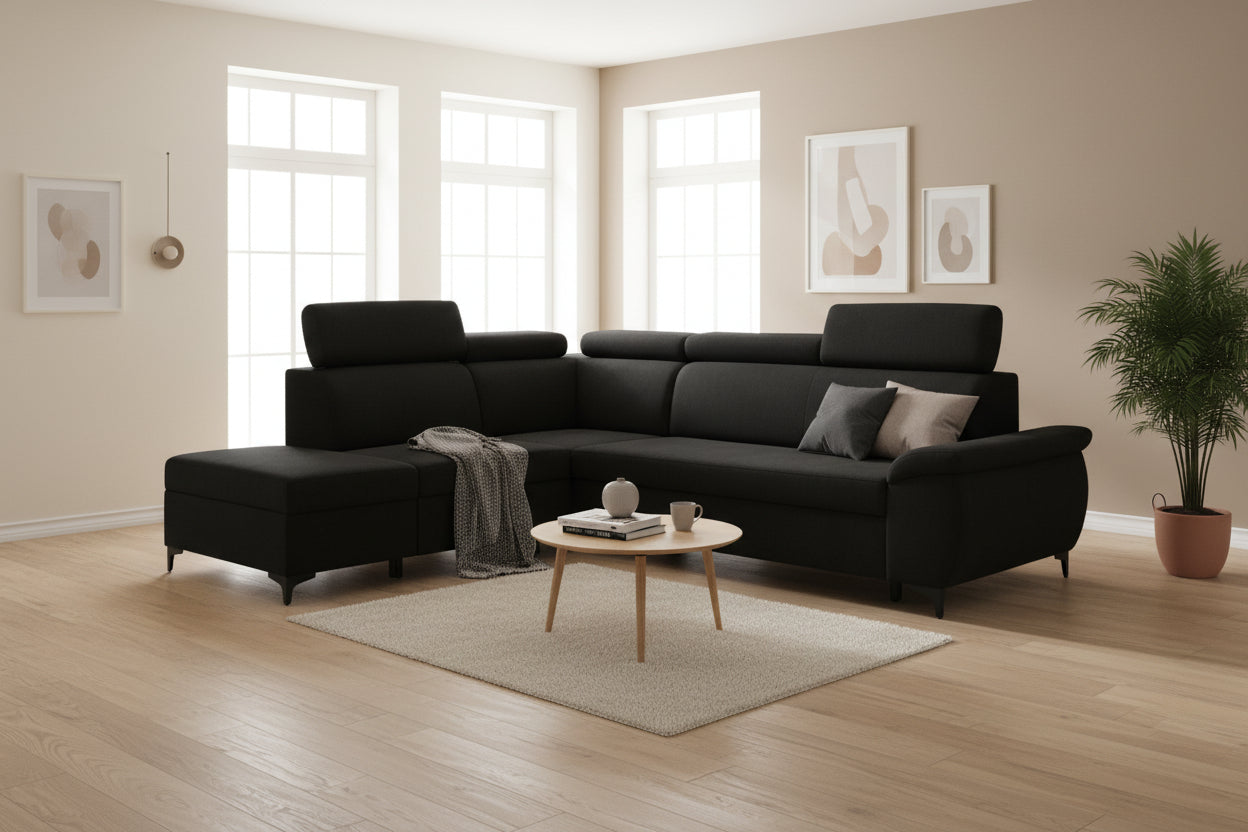Arctic Premium Fabric Corner Sofa Bed with Adjustable Headrests