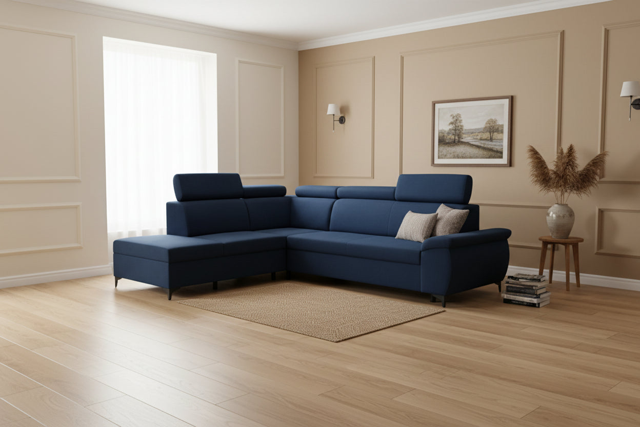 Arctic Premium Fabric Corner Sofa Bed with Adjustable Headrests