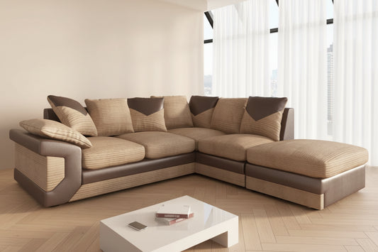 Dino Corner Sofa – L-Shaped Fabric & Faux Leather Sectional