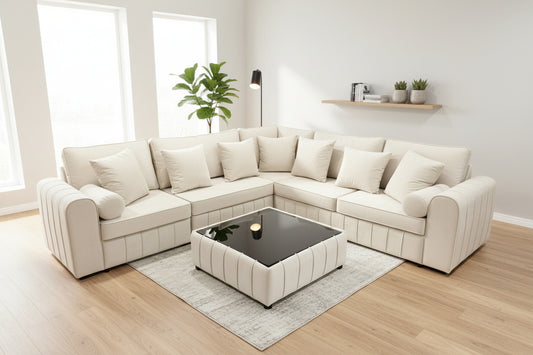Lili Luxury Plush Velvet Corner Sofa – Premium Cream Edition
