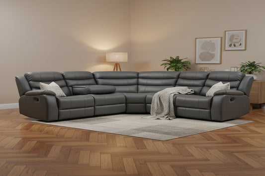 Roma Luxury Recliner Corner Sofa - Grey with Built-in Cup Holders