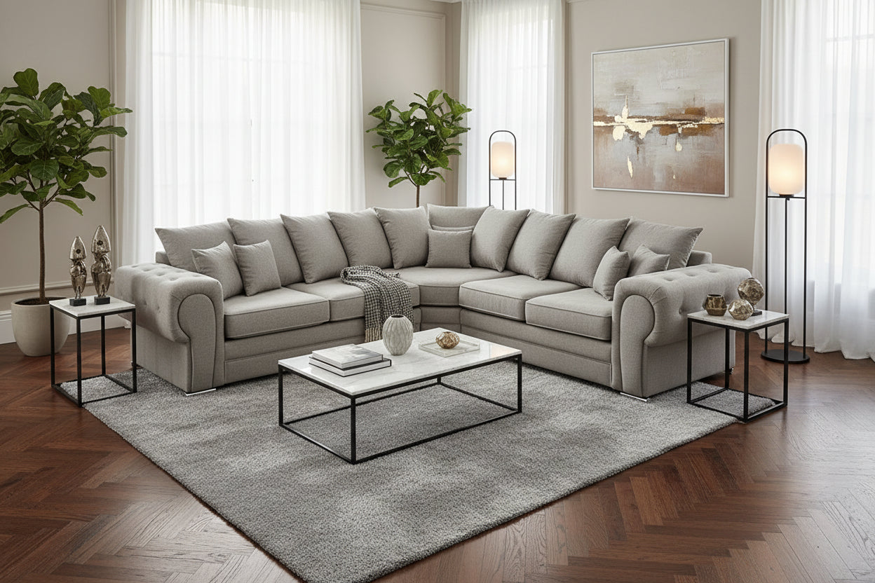 Verona Luxury Chenille Corner Sofa – Premium Button Tufted Edition