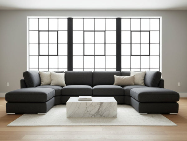 Titan Luxury U-Shaped Fabric Sofa – Midnight Charcoal Edition