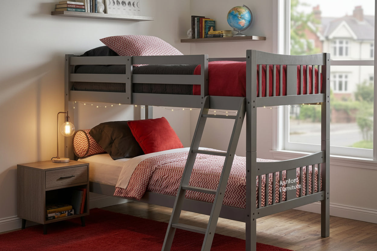 Premium Solid Wood Bunk Bed – White & Grey