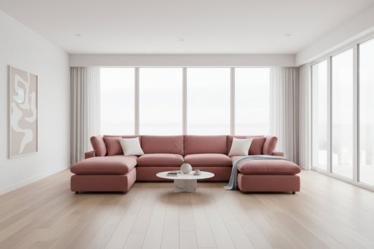 Serene Luxury U-Shaped Plush Velvet Sofa – Rose Pink Edition