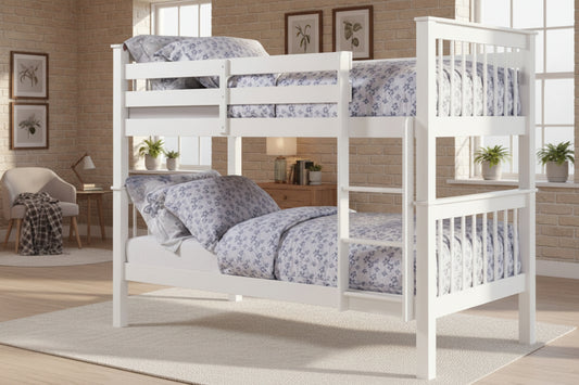 Premium Solid Wood Bunk Bed – White & Grey